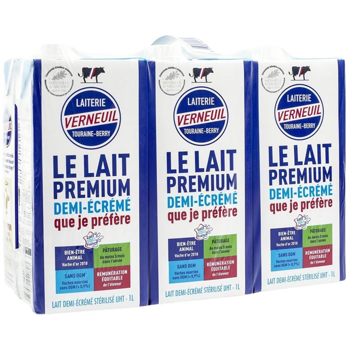Lait UHT 1/2 écrémé Lait UHT 1/2 écrémé,VERNEUIL,6 x 1 l