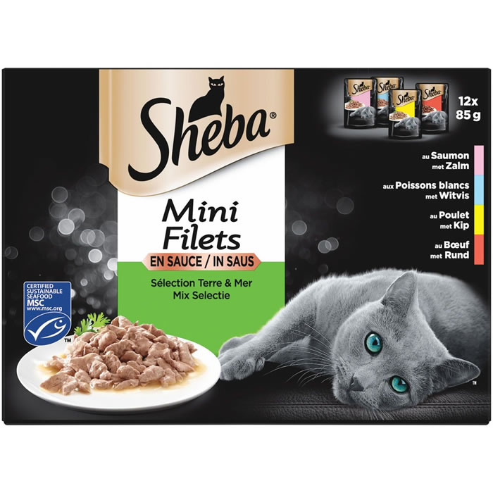 SHEBA Mini Filets En sauce pour chats terre et mer MSC
