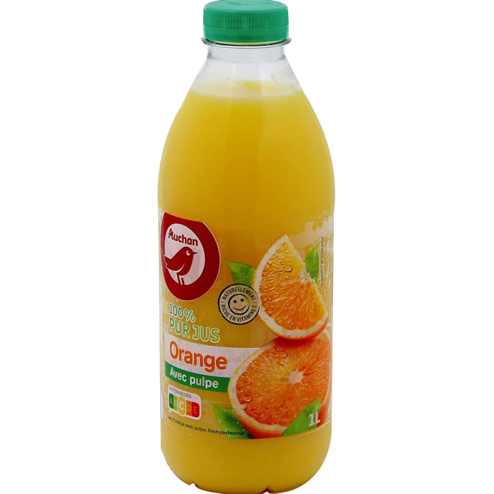 AUCHAN Pur jus d'orange avec pulpe