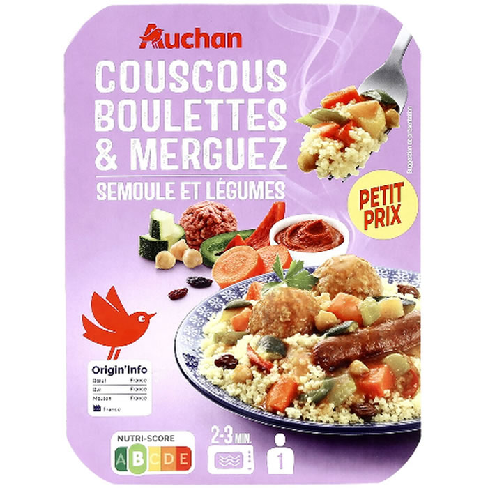 AUCHAN Couscous aux boulettes de boeuf et merguez