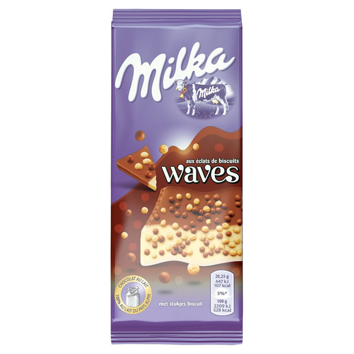 MILKA Waves Tablette de chocolat au lait aux biscuits