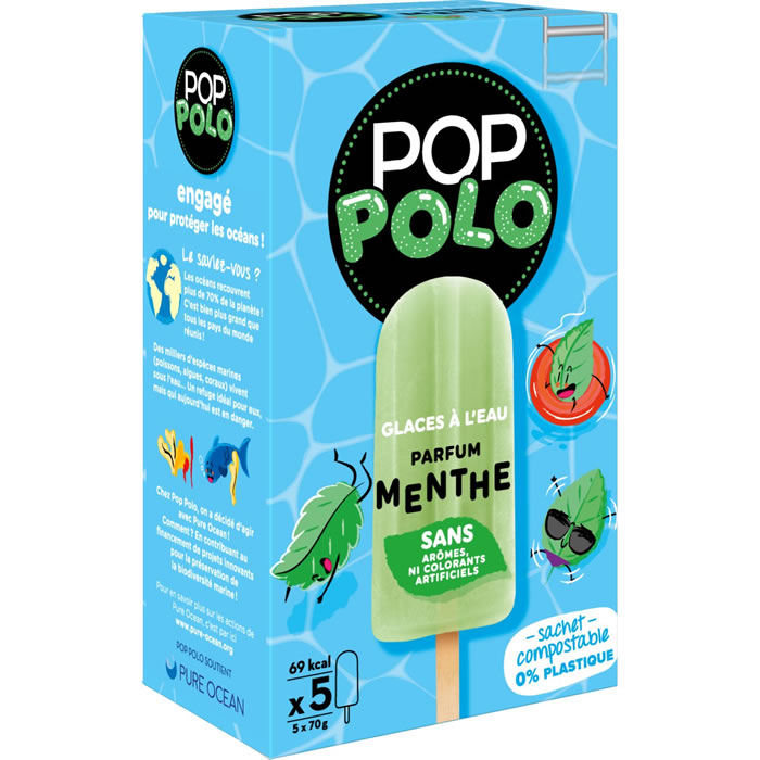 POP POLO Bâtonnets de glaces à l'eau aromatisées à la menthe