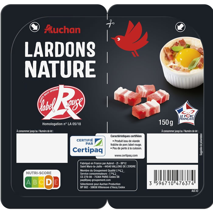 AUCHAN Lardons natures label rouge