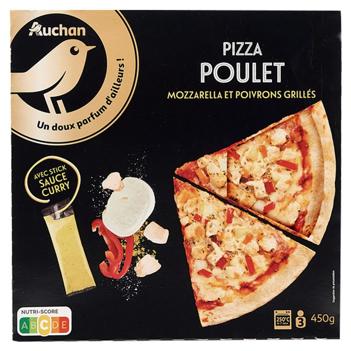 AUCHAN Gourmet Pizza au poulet, mozzarella et poivrons