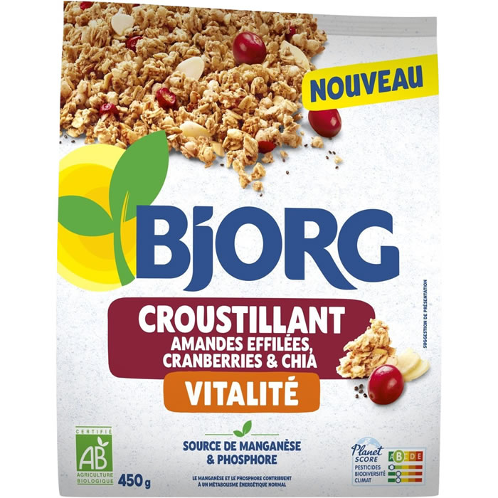 BJORG Céréales croustillant aux amandes, cranberries et chia bio