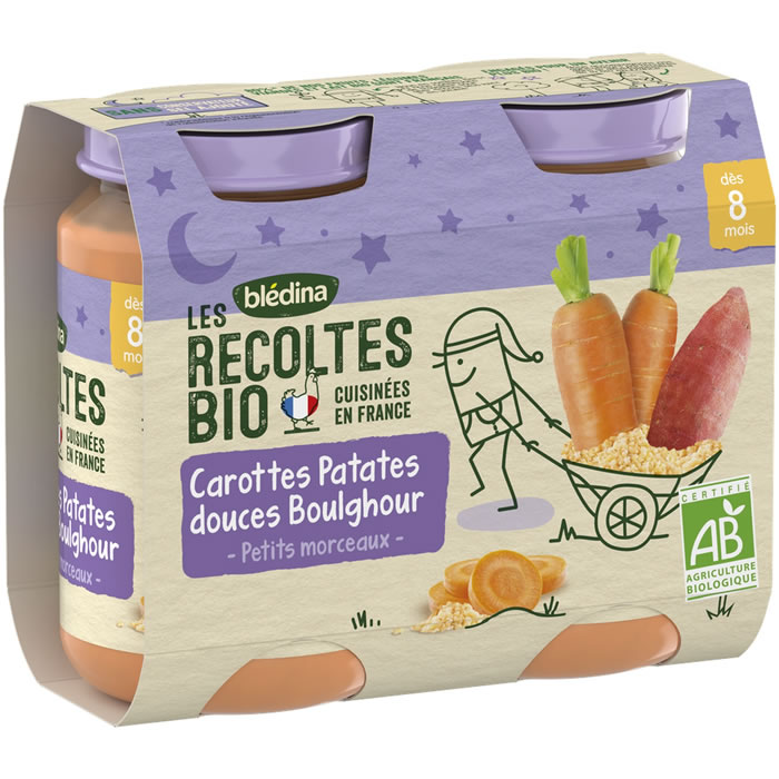 BLEDINA Les Récoltes Bio Carottes, patates douces, boulghour bio dès 8 mois