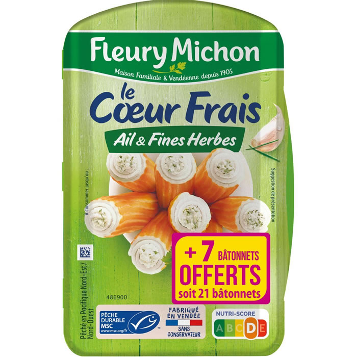 FLEURY MICHON Bâtonnets de surimi, fromage ail et fines herbes MSC