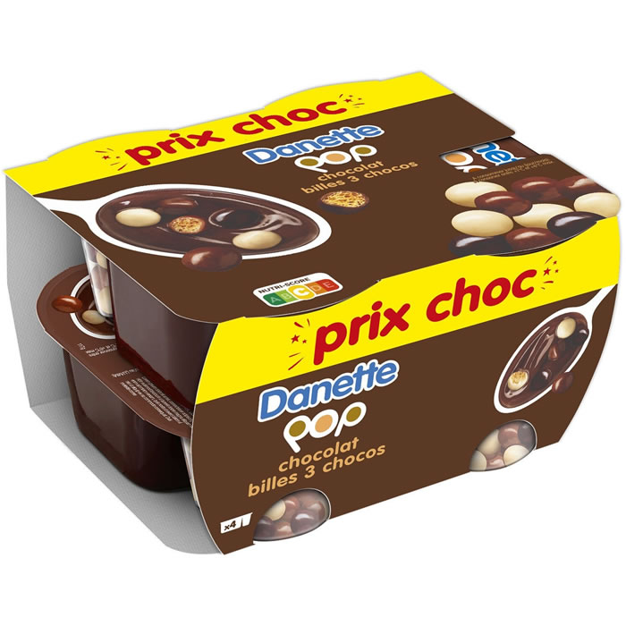 DANETTE Pop Crème dessert au chocolat et billes 3 chocolats
