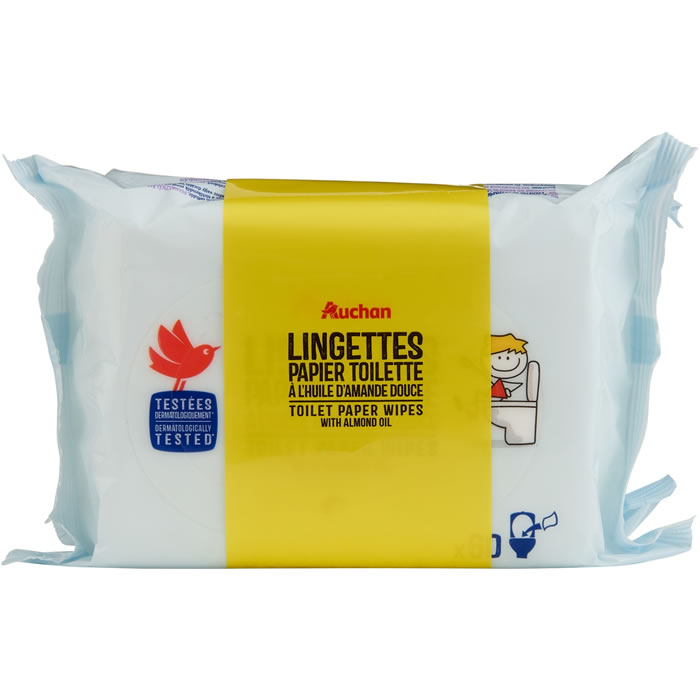 AUCHAN Lingettes papier toilette à l'huile d'amande douce