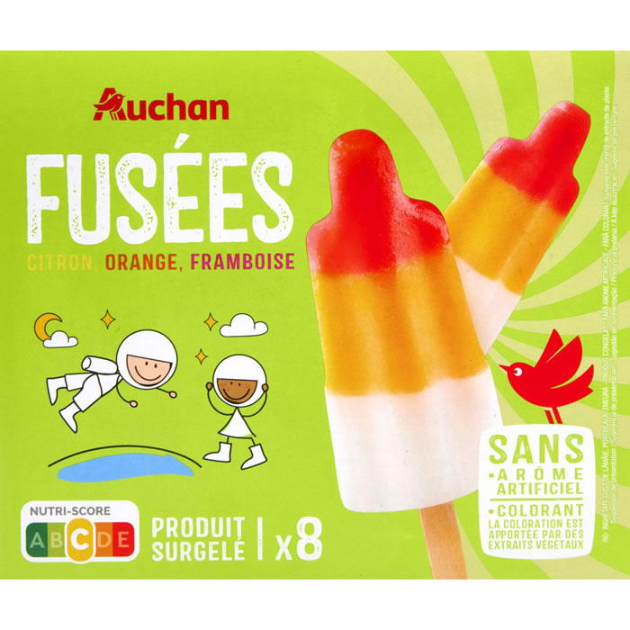 AUCHAN Fusées Bâtonnets glacés à l'eau aromatisée aux fruits