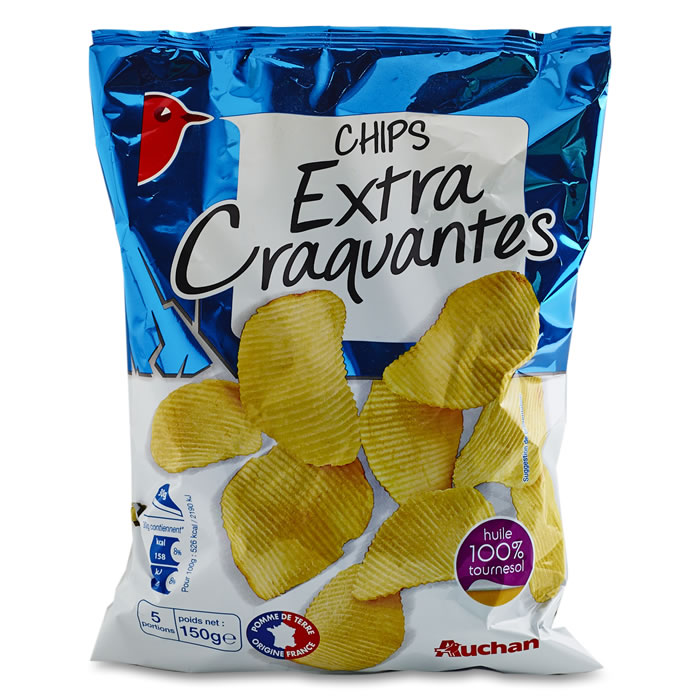 AUCHAN Extra Craquantes Chips ondulées nature