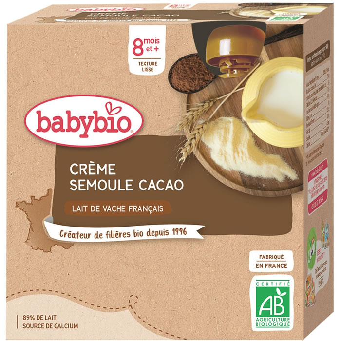 BABYBIO Dessert crème semoule au cacao bio dès 8 mois