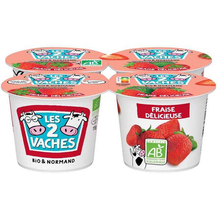 LES 2 VACHES Yaourts aromatisés à la fraise bio
