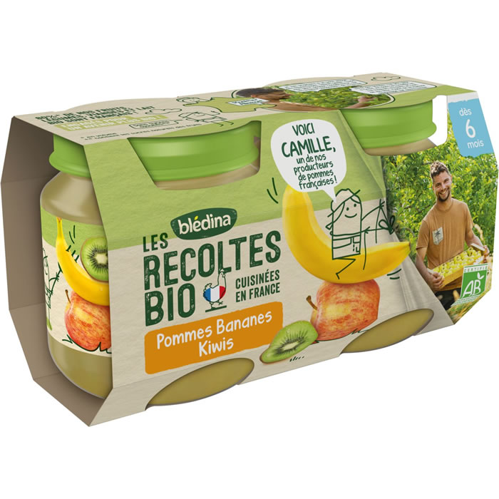 BLEDINA Les Récoltes Bio Pomme, banane et kiwi bio dès 6 mois