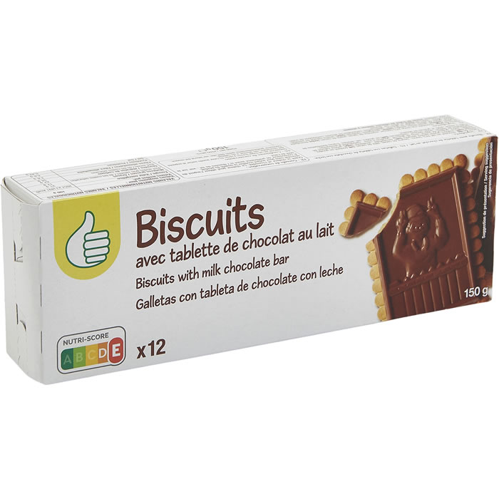 AUCHAN Essentiel Biscuits avec tablette de chocolat au lait