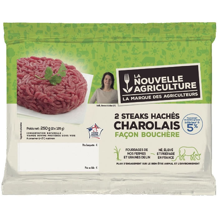 LA NOUVELLE AGRICULTURE Steaks hachés charolais façon bouchère 5% M.G