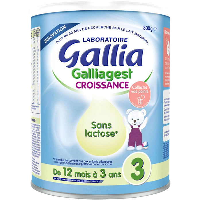 GALLIA Lait de croissance en poudre sans lactose 12mois/3ans