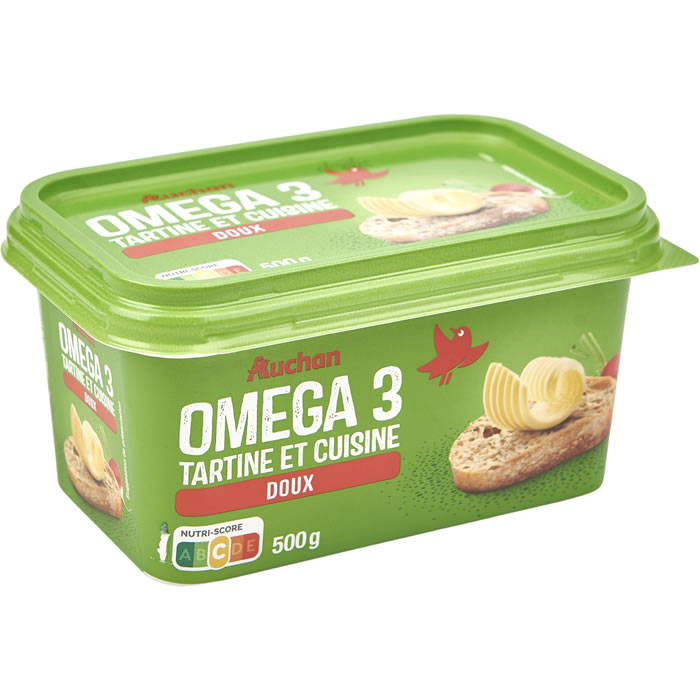 AUCHAN Omega 3 Margarine doux allégée 50% M.G pour tartine et cuisson