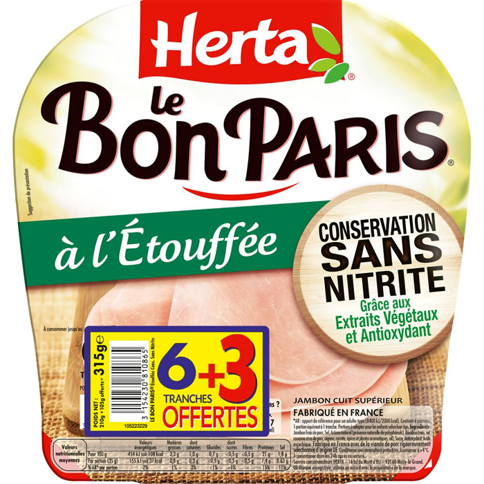 HERTA Le Bon Paris Jambon cuit à l'étouffée sans nitrite