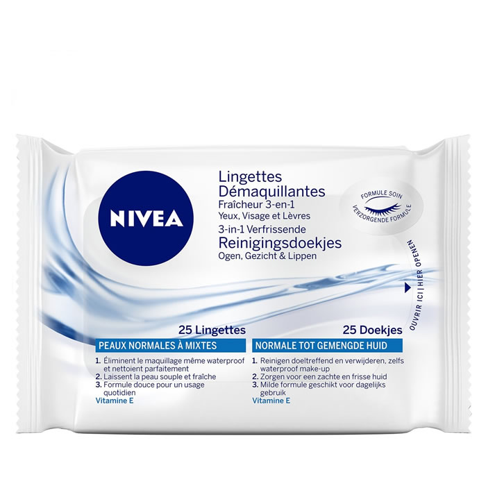 NIVEA Fraîcheur 3-en-1 Lingettes démaquillantes à la vitamine E