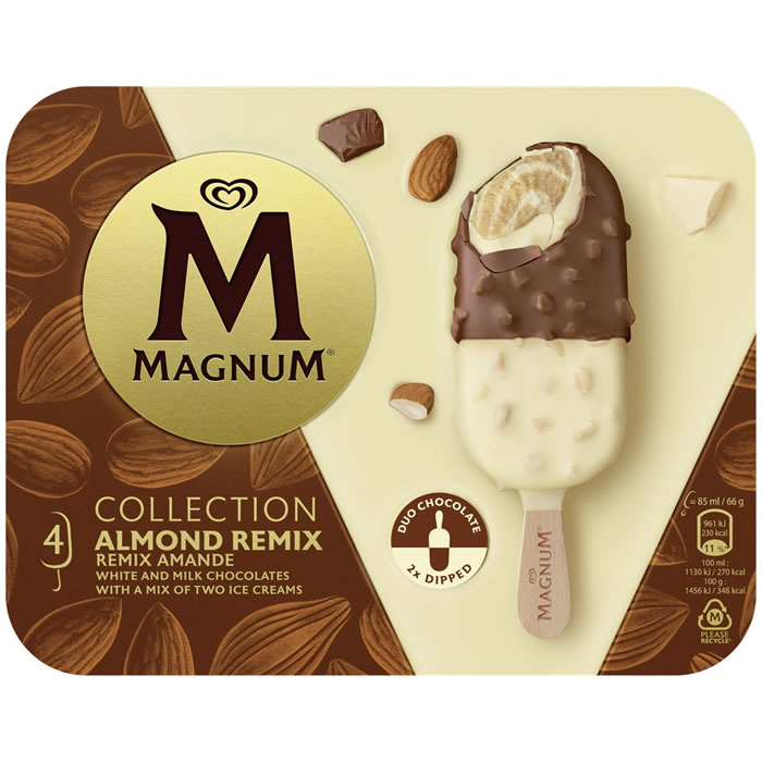 MAGNUM Almond Remix Bâtonnets glacés à la vanille, chocolat et amandes