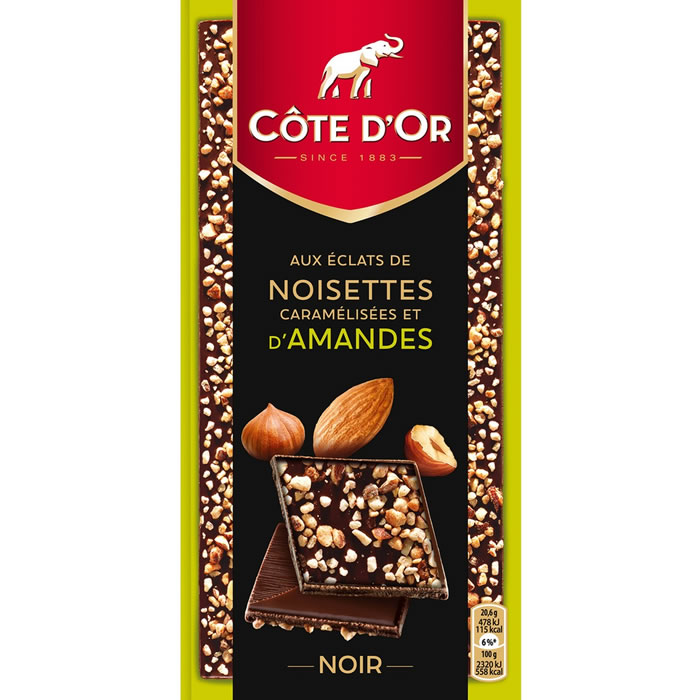 CÔTE D'OR Tablette de chocolat noir aux noisettes et amandes