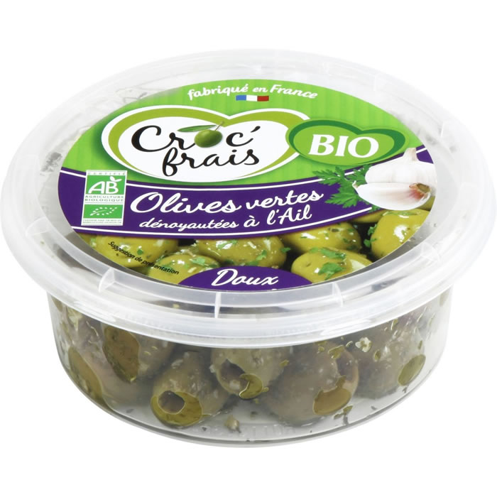 CROC' FRAIS Olives vertes dénoyautées à l'ail bio