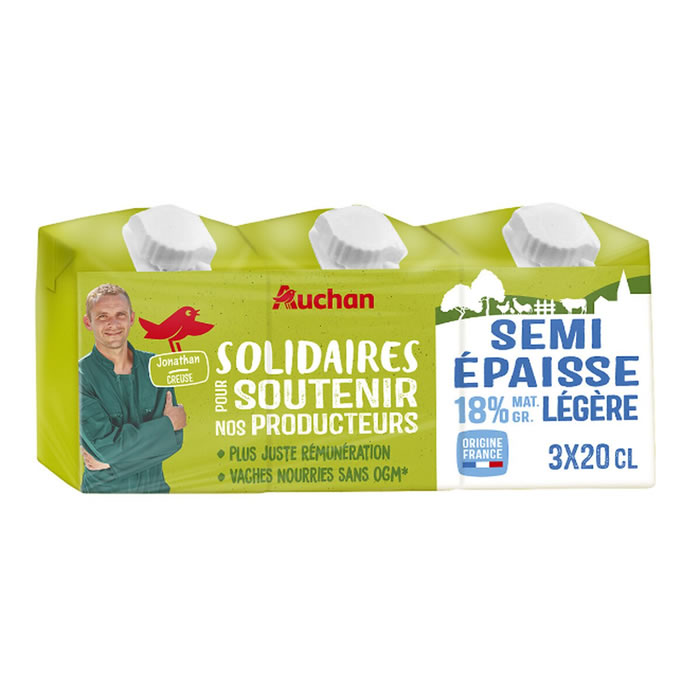 AUCHAN Crème semi épaisse 18% M.G UHT