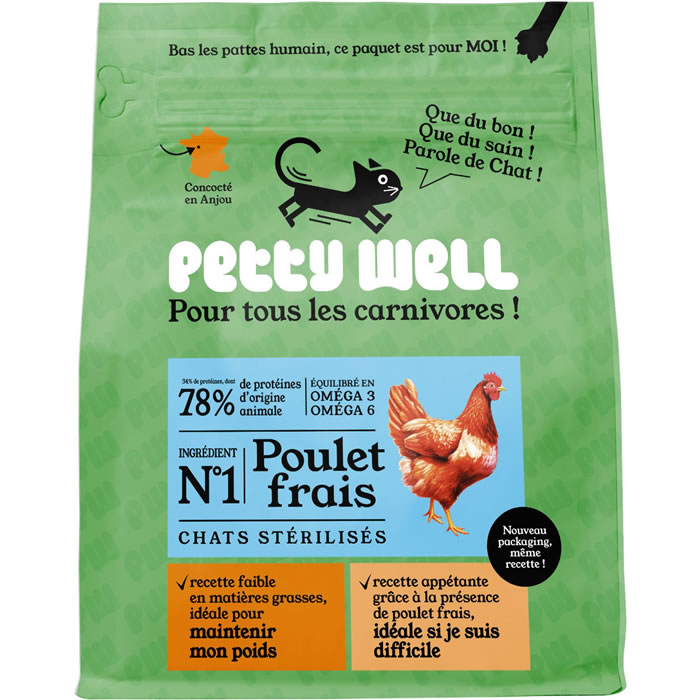 PETTY WELL Croquettes au poulet pour chat stérilisé
