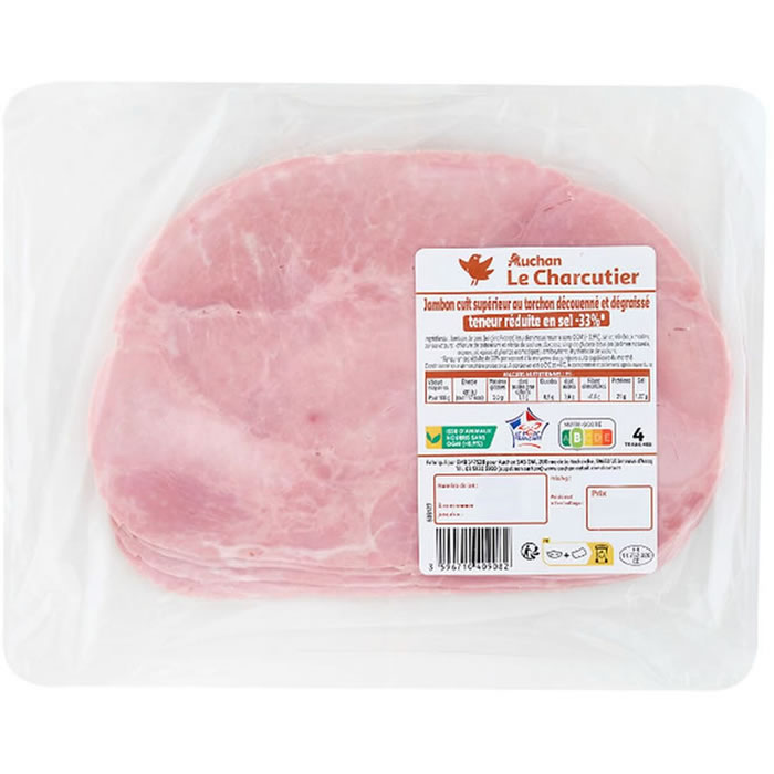 AUCHAN Le Charcutier Jambon cuit au torchon -33% de sel