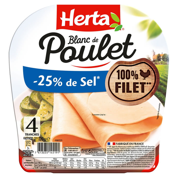 HERTA Le Bon Poulet Blanc de poulet -25% de sel