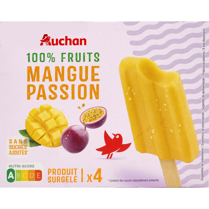 AUCHAN Bâtonnets glacés à la mangue et fruit de la passion