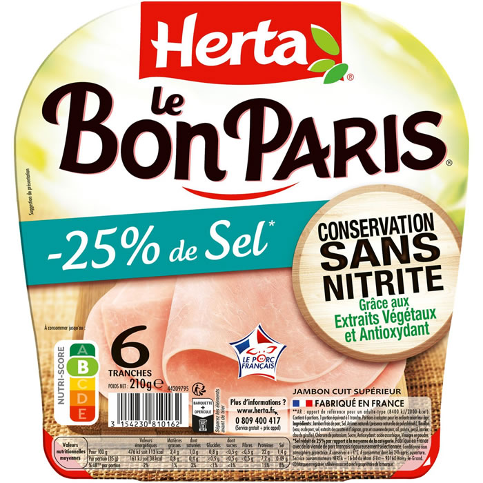 HERTA Le Bon Paris Jambon sans couenne sans nitrite -25% de sel