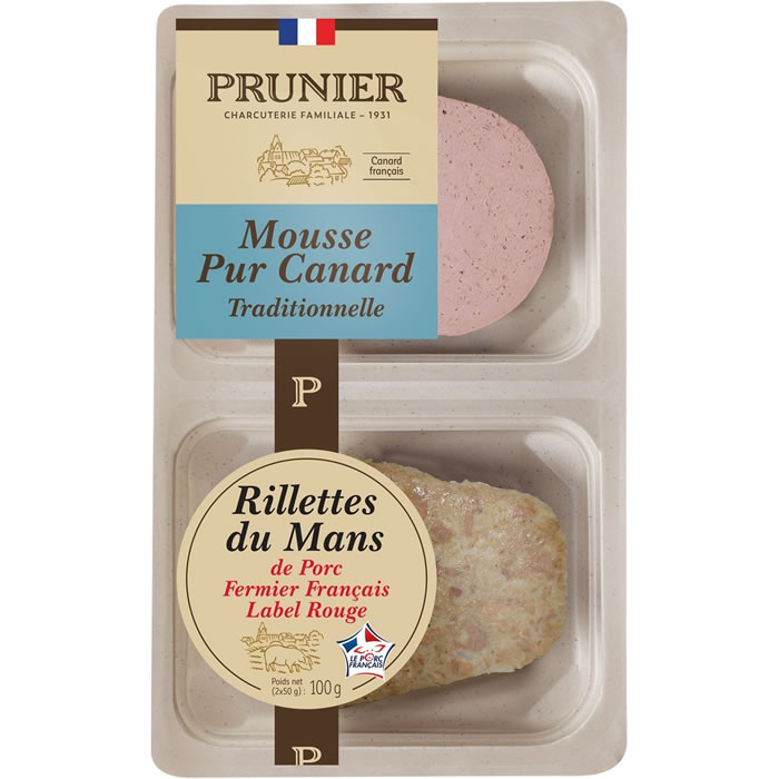 MAISON PRUNIER Mousse pur canard et rillettes du Mans de porc label rouge