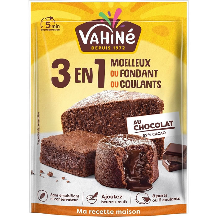 VAHINE 3en1 Préparation pour moelleux, fondant ou coulants au chocolat