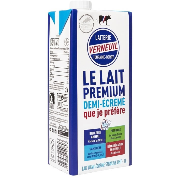 VERNEUIL Lait demi-écrémé 1,6% M.G UHT