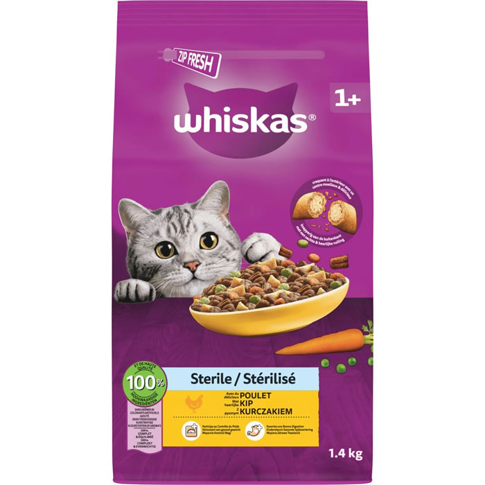 WHISKAS Croquettes au poulet pour chat stérilisé