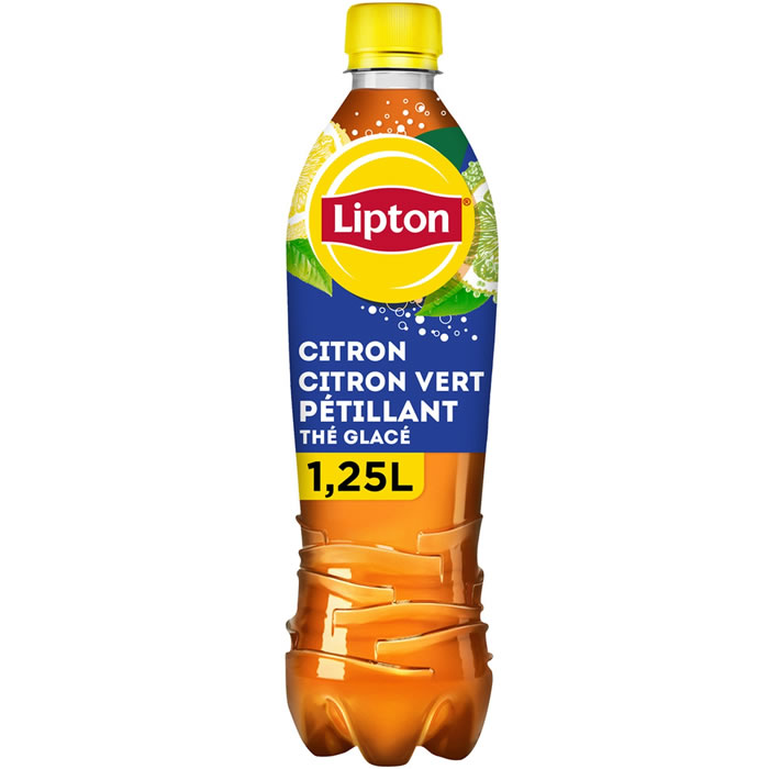 LIPTON Ice Tea Thé glacé gazeux aromatisé au citron et citron vert