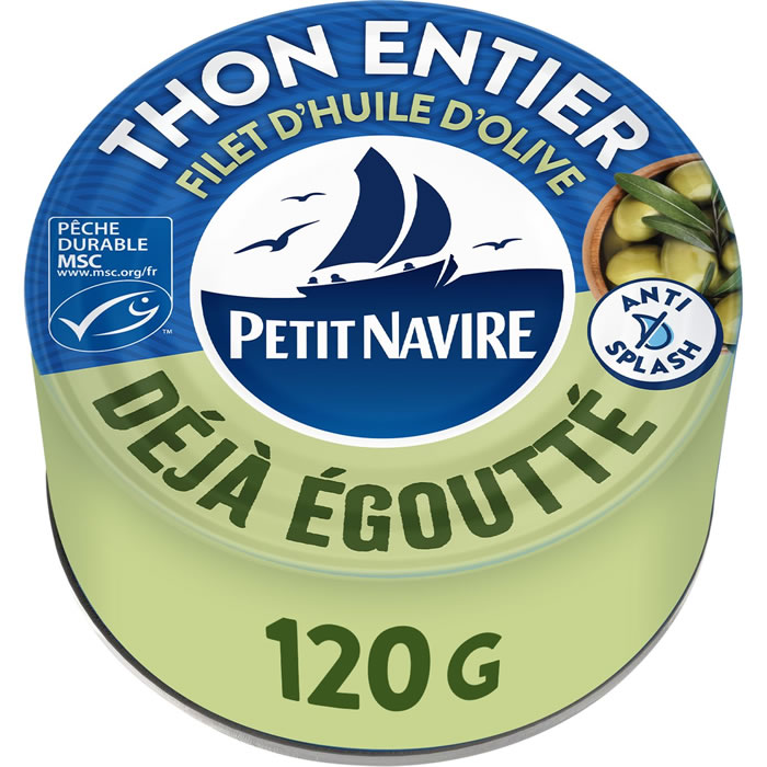 PETIT NAVIRE Thon entier à l'huile d'olive vierge extra égoutté MSC
