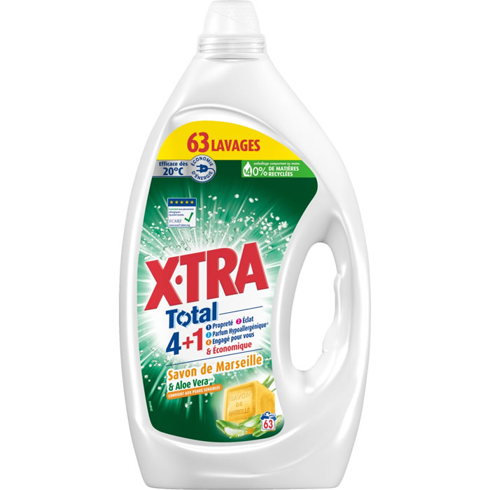 X-TRA Total Lessive liquide 4en1 au savon de Marseille et aloe vera