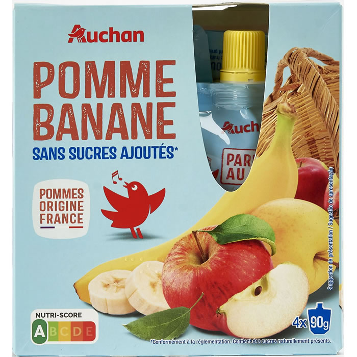 AUCHAN Dessert pomme et banane sans sucre ajoutés