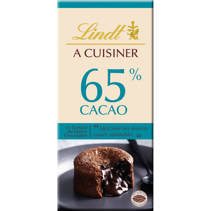LINDT Dessert Tablette de chocolat noir pâtissier 65%