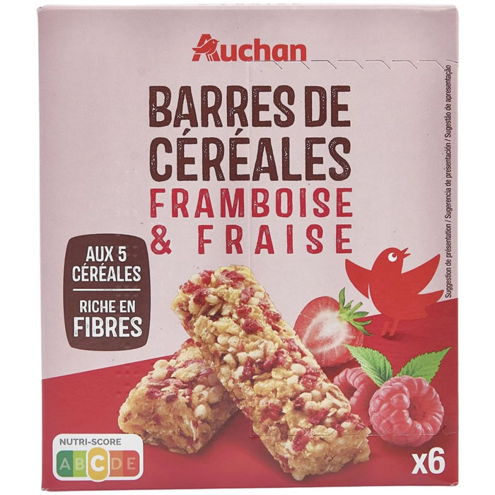 AUCHAN Barres céréalières à la framboise, fraise et 5 céréales