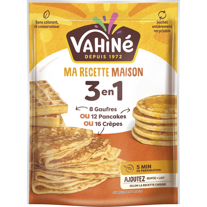 VAHINE 3en1 Préparation pour pâte à crêpes, pancakes ou gaufres