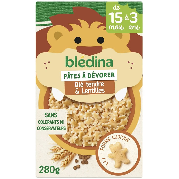 BLEDINA Pâtes au blé et lentilles de 15 mois à 3 ans