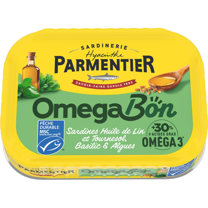 PARMENTIER Omega Bon Sardines à l'huile de lin et tournesol, basilic et algue MSC