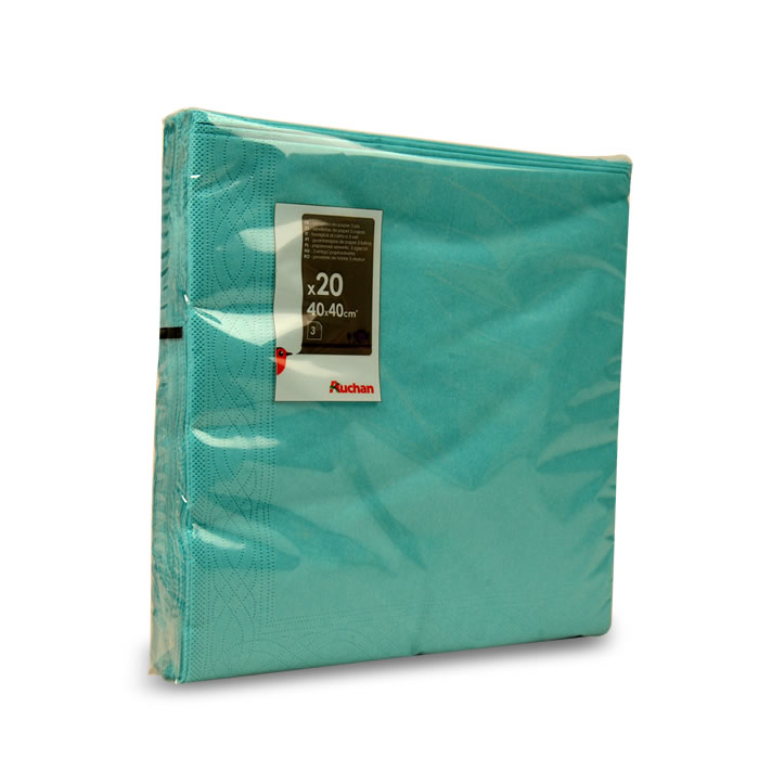 AUCHAN Serviette en papier Turquoise 40 x 40 cm