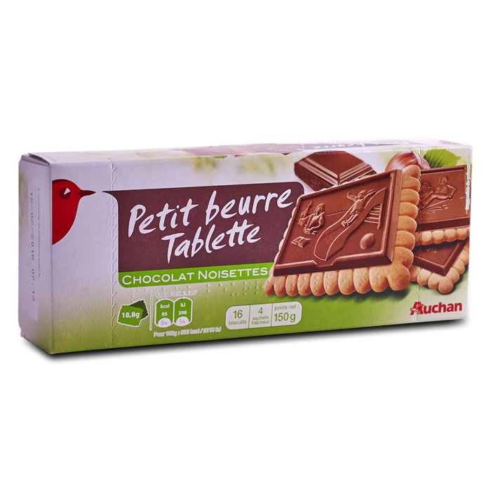 AUCHAN Biscuits petit beurre avec tablette chocolat noisettes