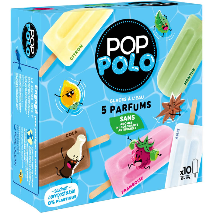 POP POLO Panachés de bâtonnets de glaces à l'eau aromatisées