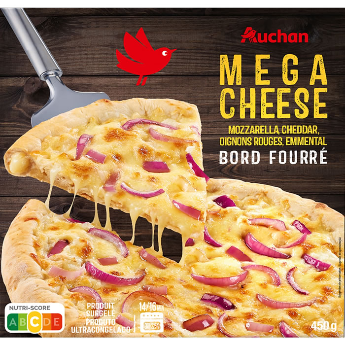 AUCHAN Mega Cheese Pizza aux 3 fromages et oignons rouges